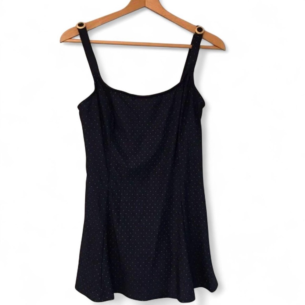 Slim Allure Women's 14 Vintage One Piece Navy Gold Polka Dot Dress Swim Suit